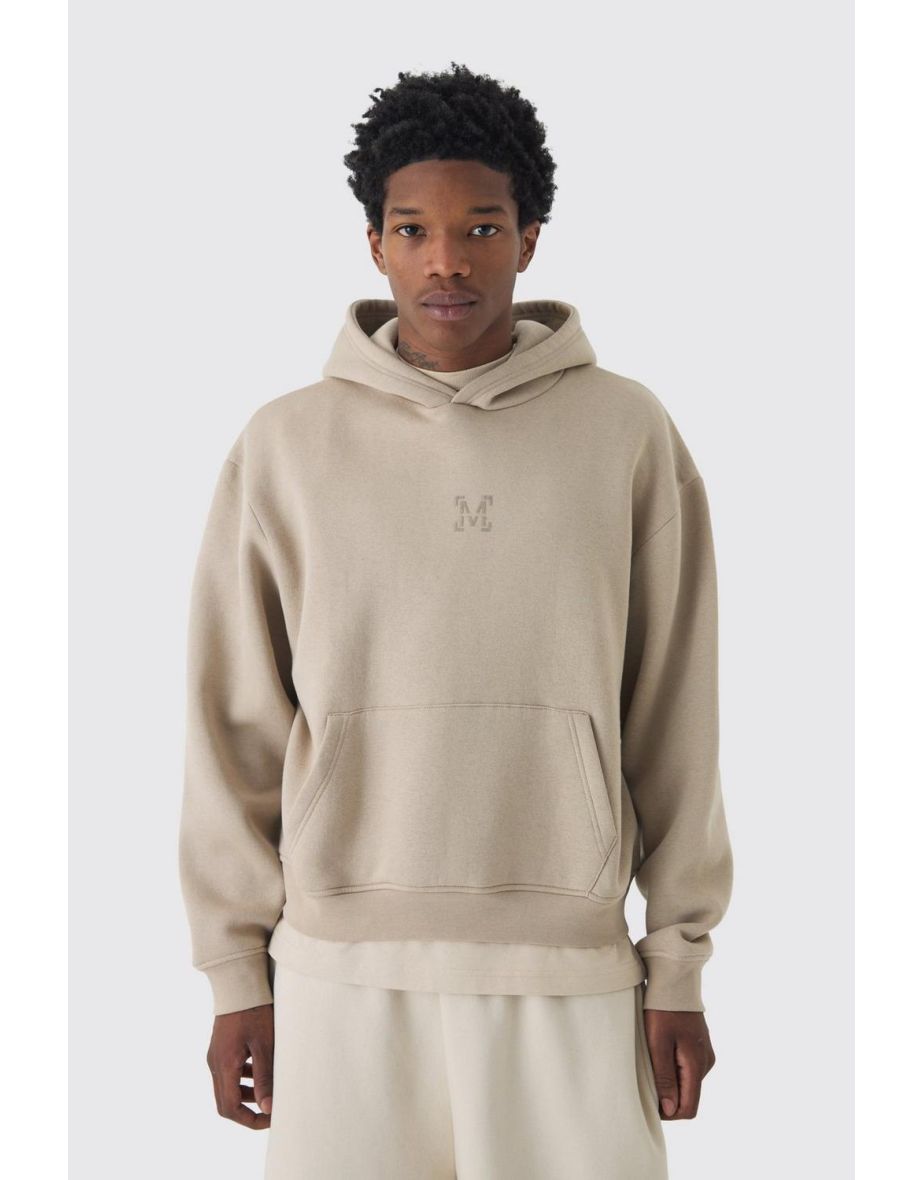 Shop 330GSM Oversized Boxy M Flocked Hoodie taupe Online in Qatar VogaCloset