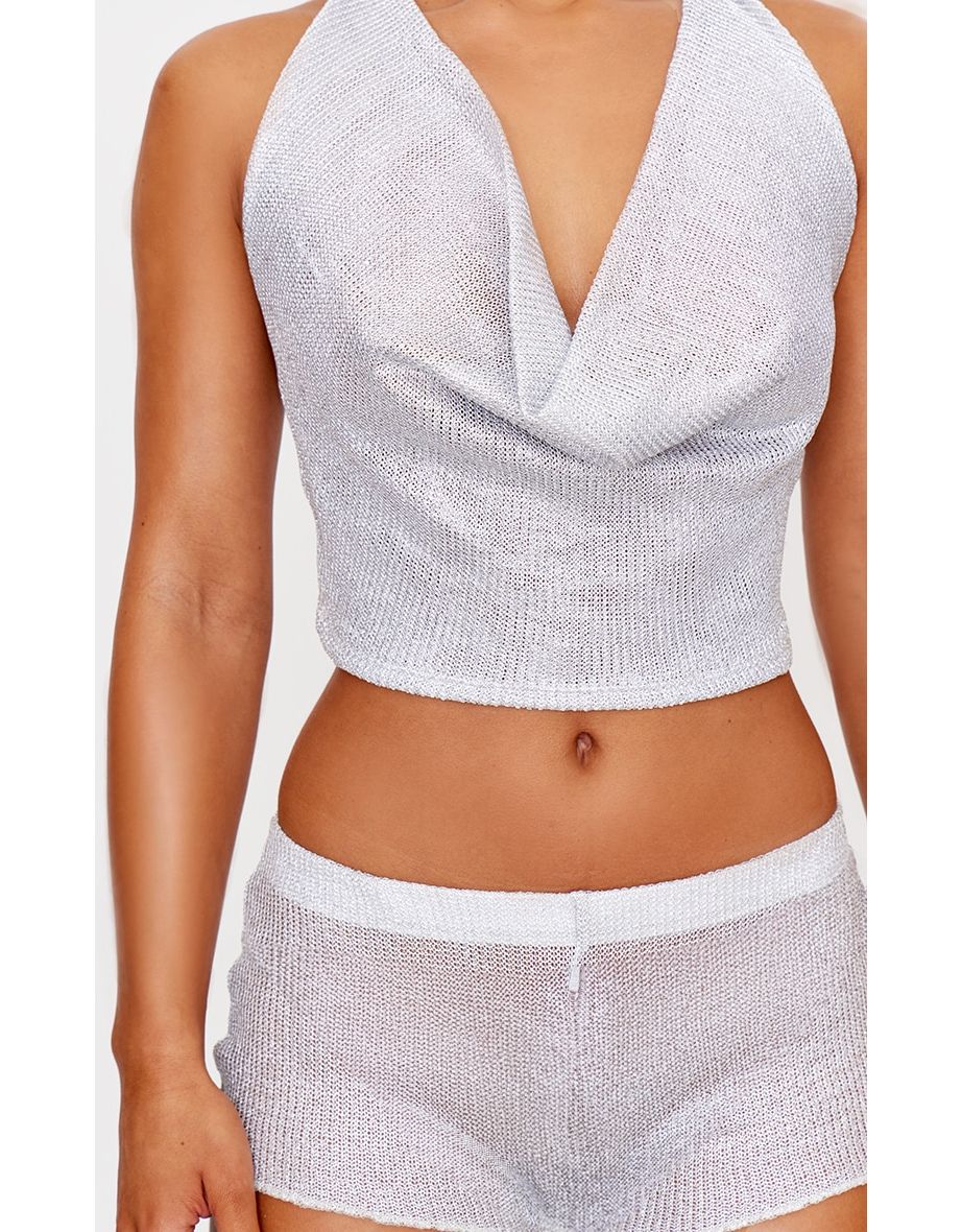 Silver Metallic Textured Sheer Hotpants - 3