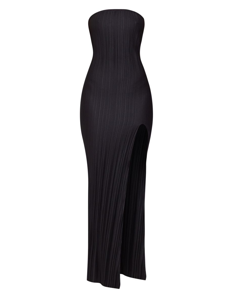 Black Plisse Split Leg Maxi Dress - 4