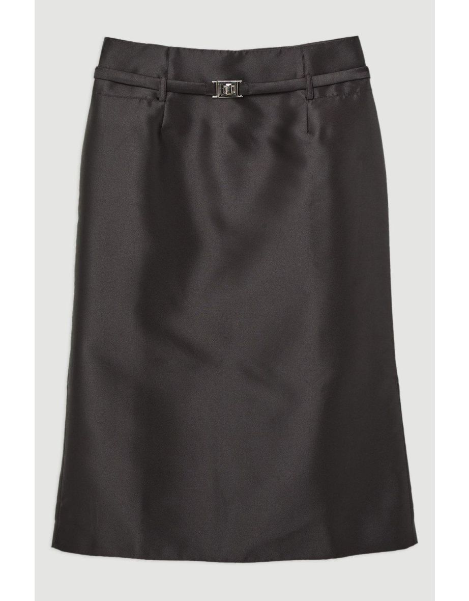 The Founder Satin Twill Belted Tailored Midi Skirt - 3