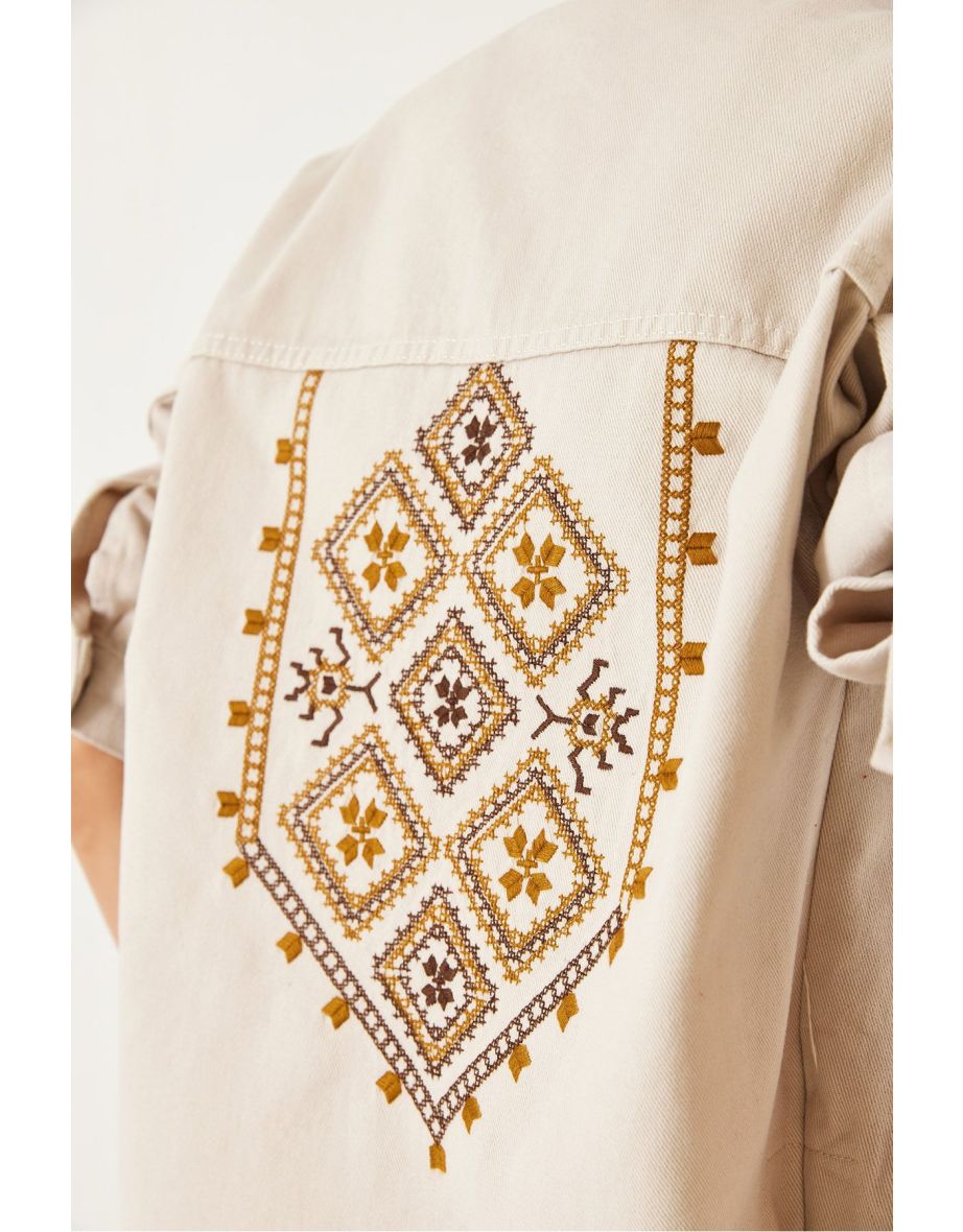 Women's Ethnic Embroidery Patterned Gabardine Jacket - 7
