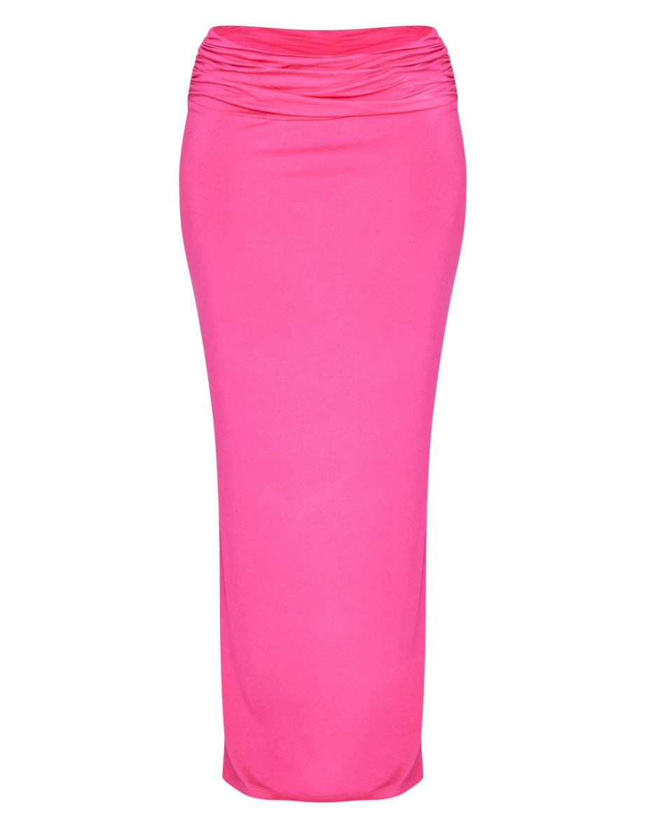 Shape Hot Pink Jersey Ruched Waist Maxi Skirt - 4