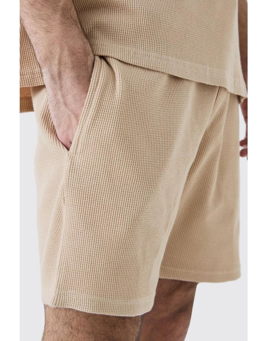 Slim Short Length Waffle Short - stone - 2