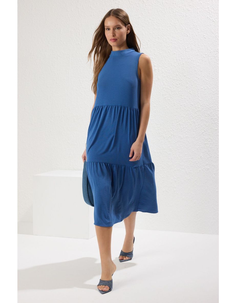 Blue A-Line Midi Smock Dress