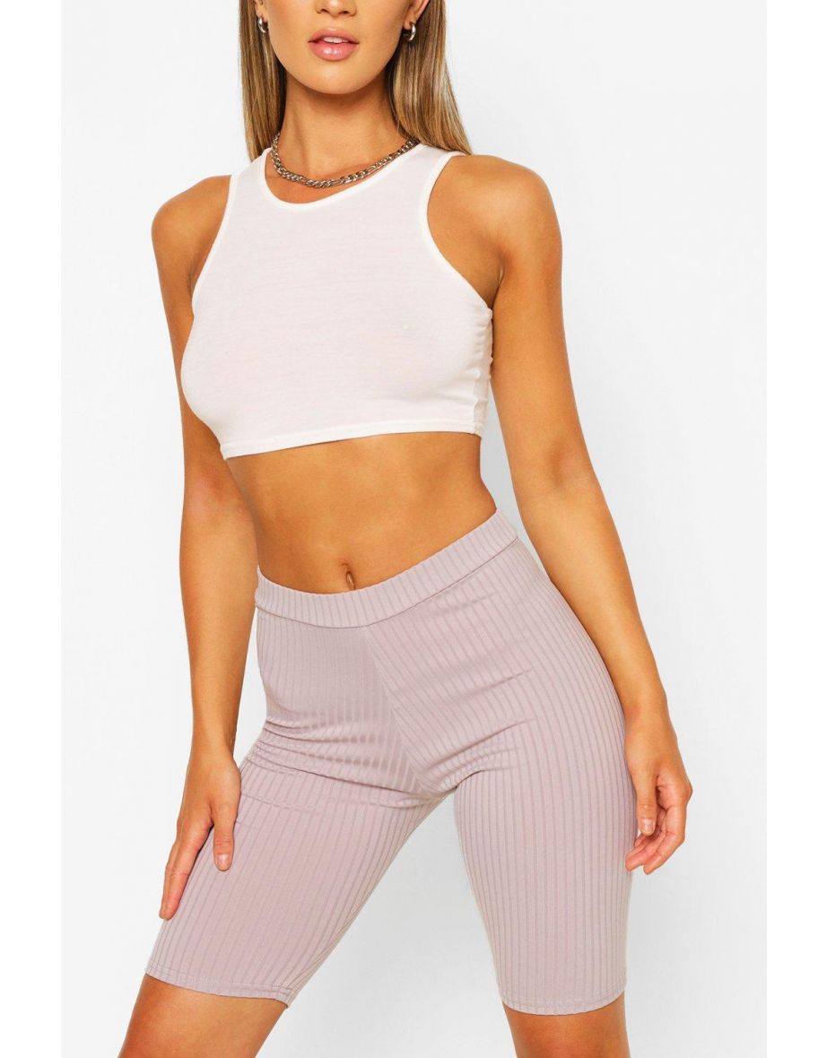 Basic Ribbed High Waist Cycling Shorts  - grey