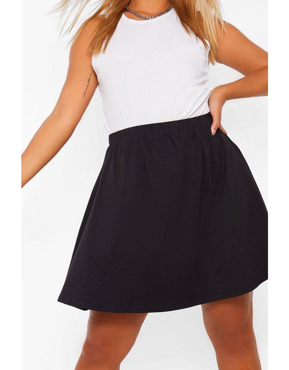 Plus Cotton Basic Mini Skater Skirt - black - 3