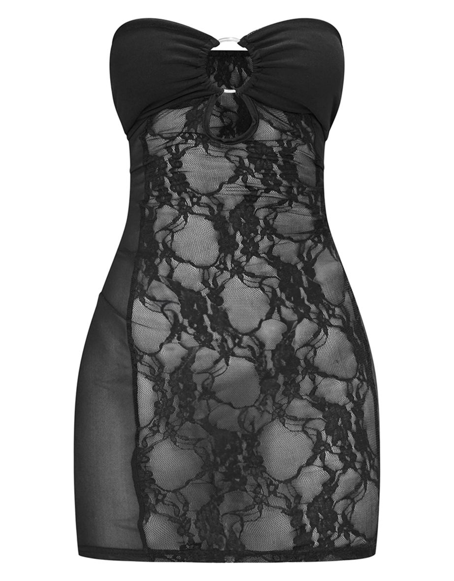 Petite Black Lace Panel Detail Mini Dress - 4