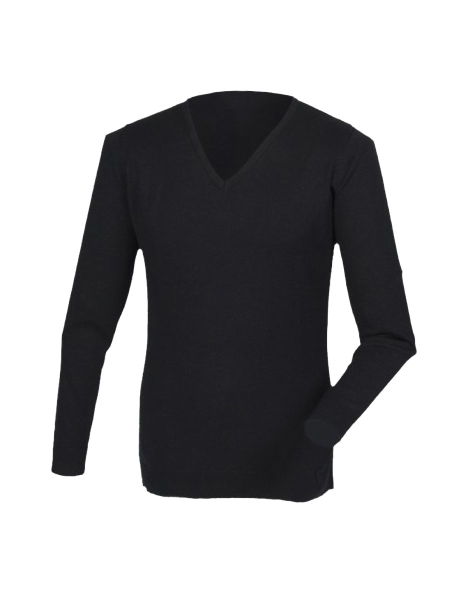 Henbury Mens Cashmere Touch Acrylic V-Neck Jumper / Knitwear - Black