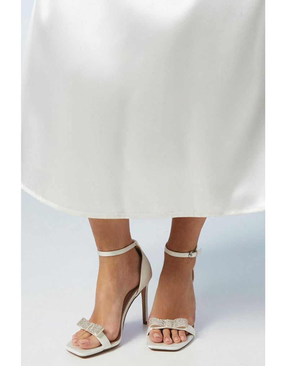 Bridal Tabbie Satin Diamante Bow High Stiletto Heeled Sandals