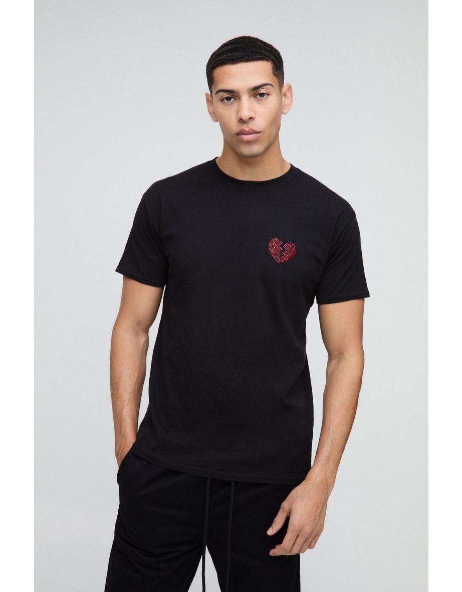Regular Broken Heart Rhinestone Graphic T-Shirt - black
