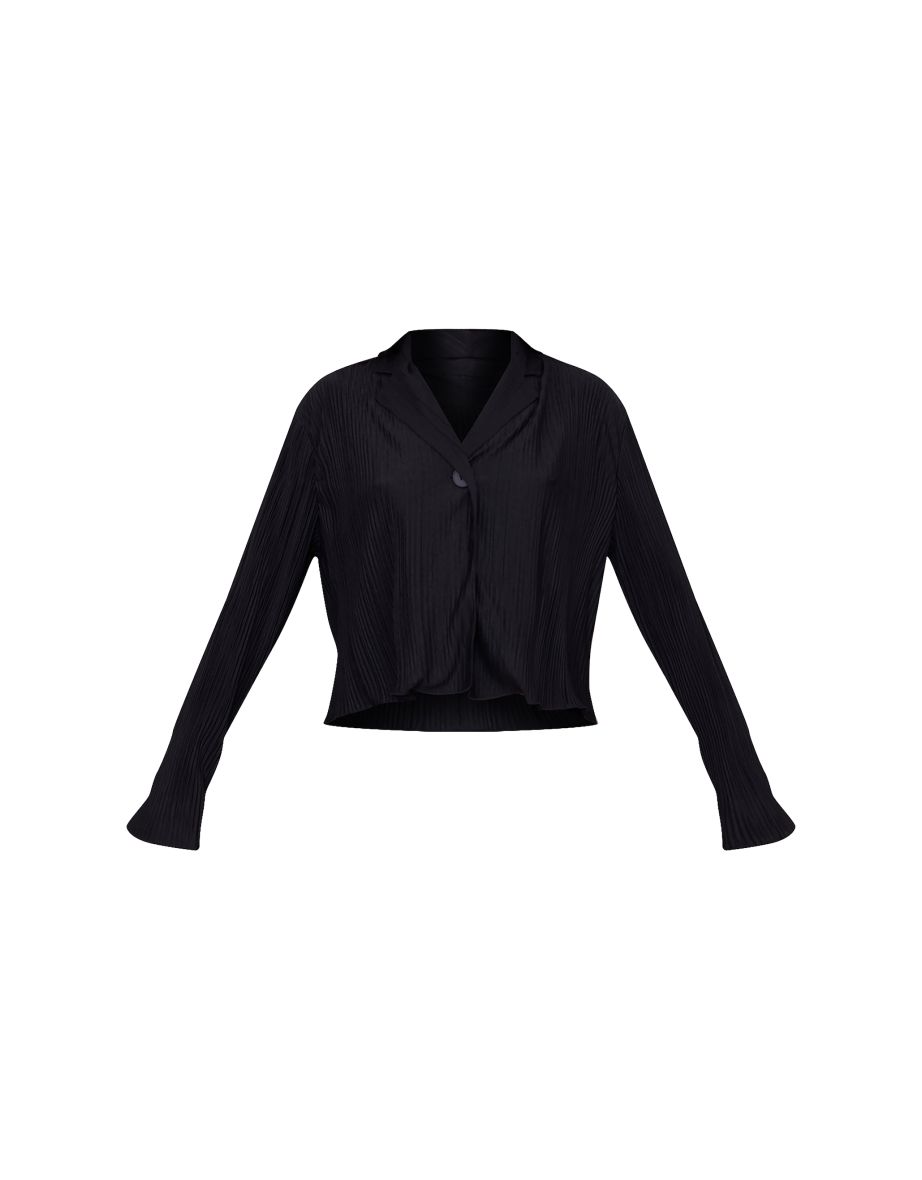 Black Textured Pleated  Button Front Shirt - 4