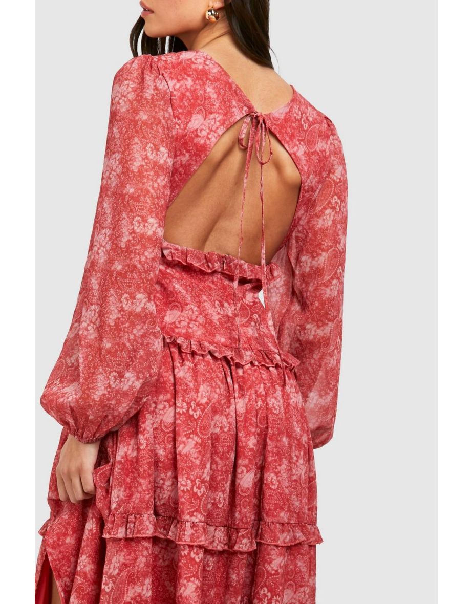 Paisley Print Ruffle Smock Dress - 3