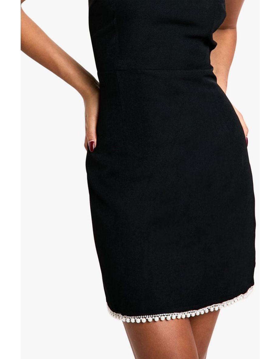 Woven Crepe Pearl Trim Bandeau Mini Dress - black - 3