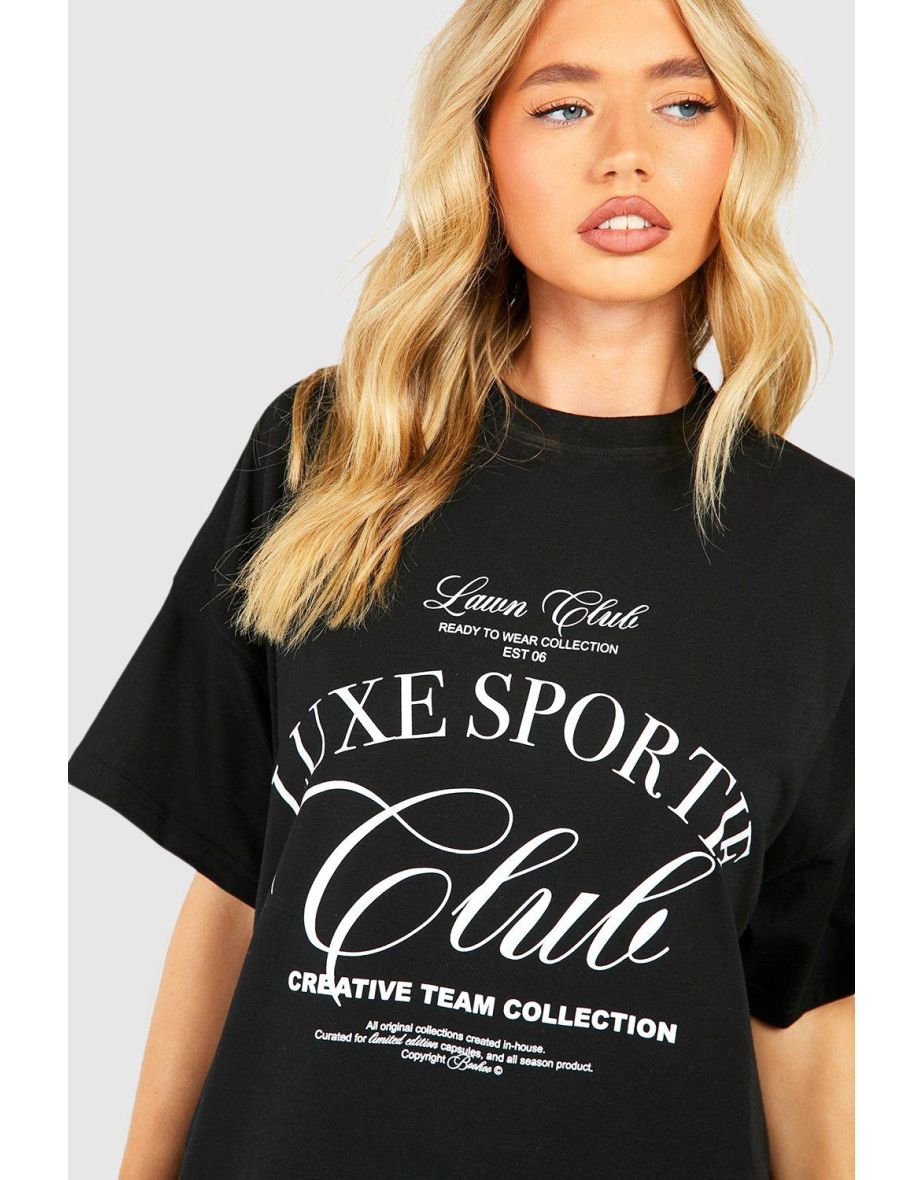 Luxe Sport Club Oversized T-shirt Dress - black - 3