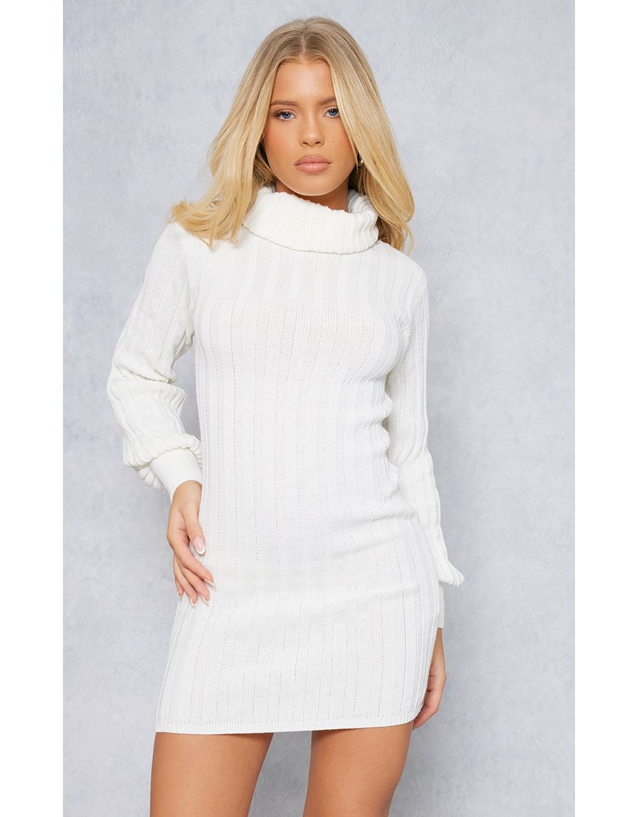 Shop Cream Knitted Roll Neck Jumper Dress Online in Qatar VogaCloset