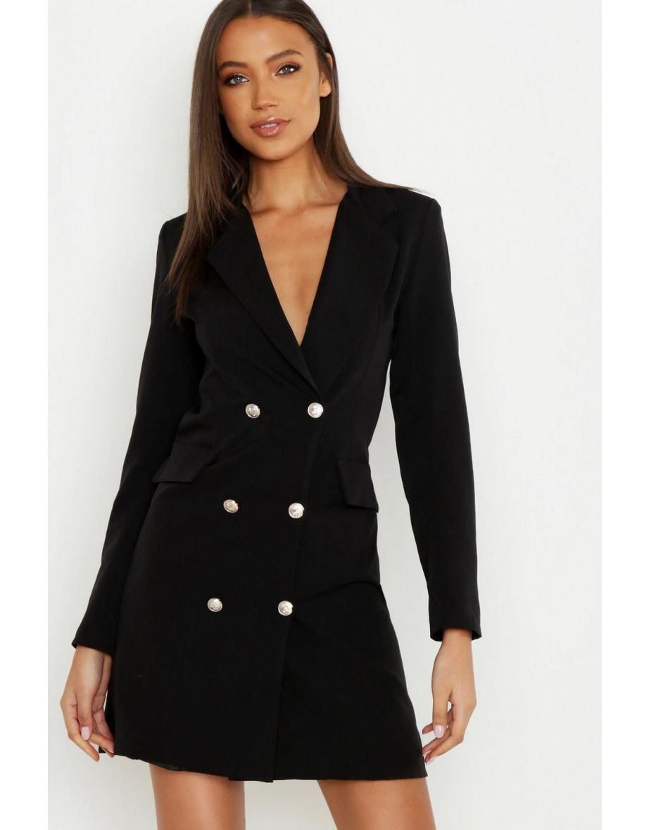 Black A-Line Mini Blazer Dress with Long Sleeve - 3