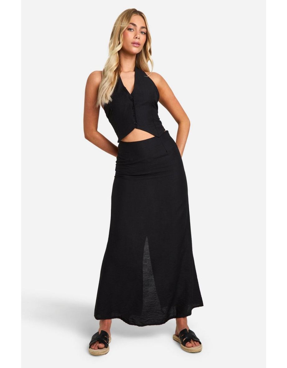 Linen Look Flared Hem Maxi Skirt