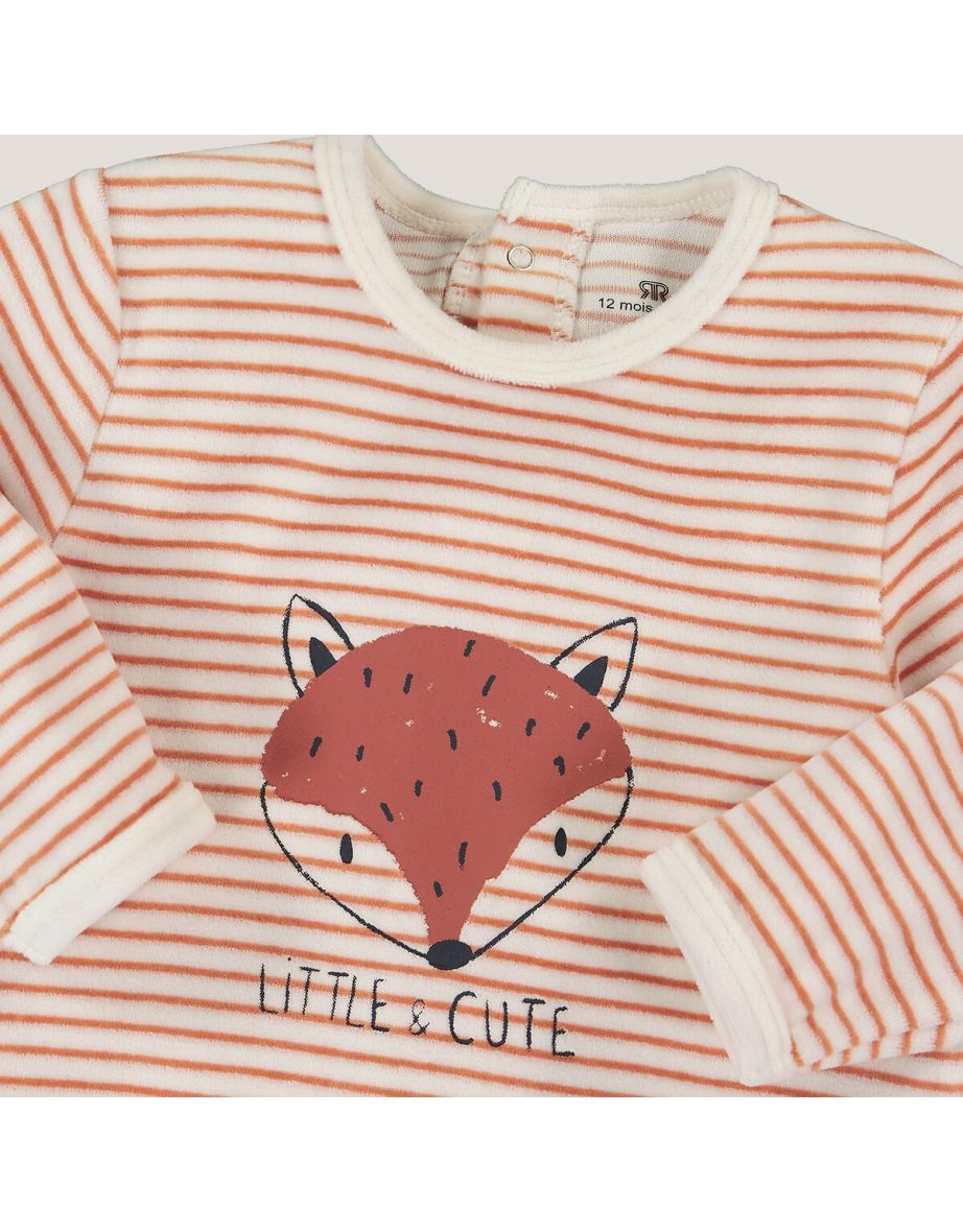 Striped Fox Print Sleepsuit in Cotton Mix Velour - 2