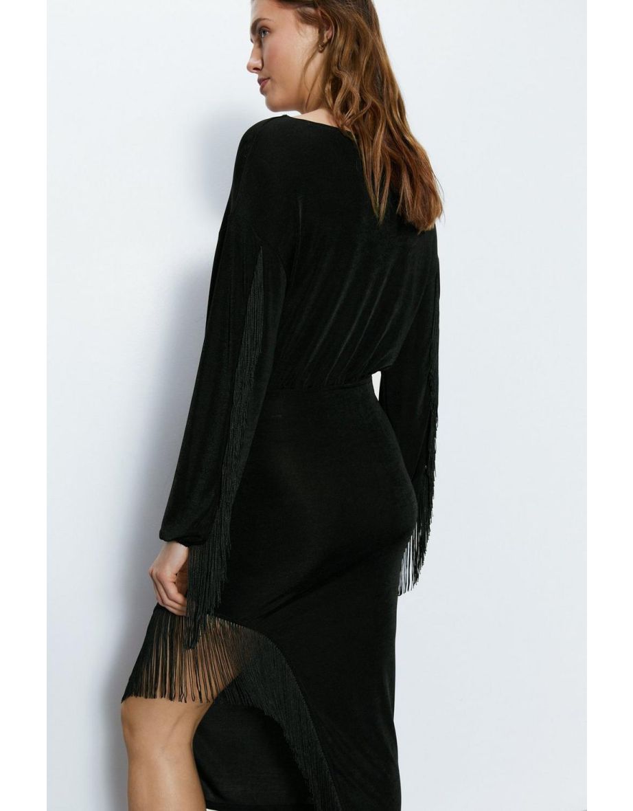 Fringed Long Sleeve Midi Dress - 3