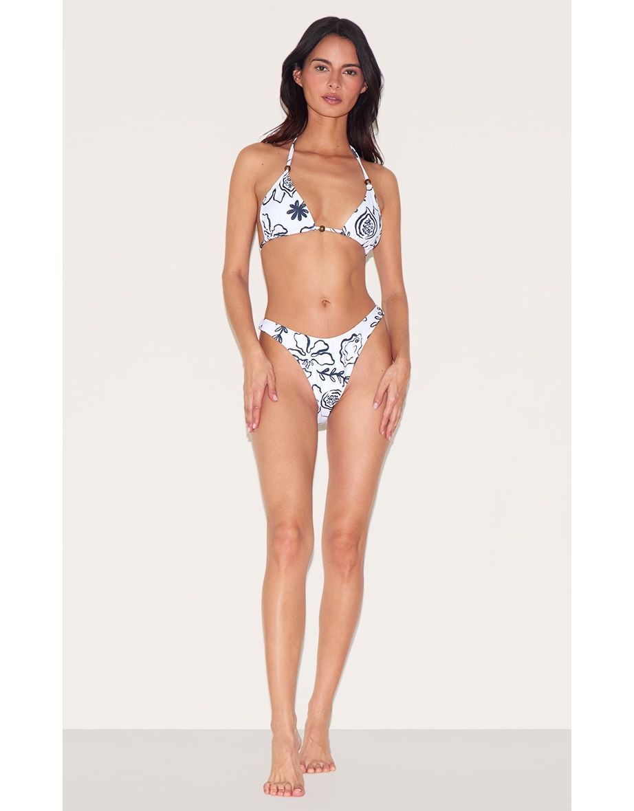 Monochrome Floral Halter Bikini Top