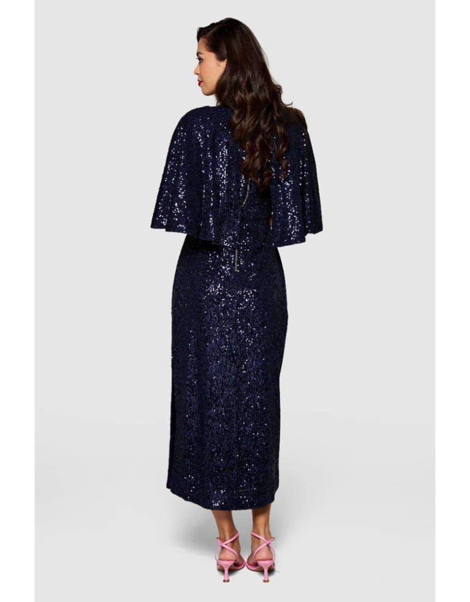 Closet London Navy Cowl Neck Cape Dress - 3