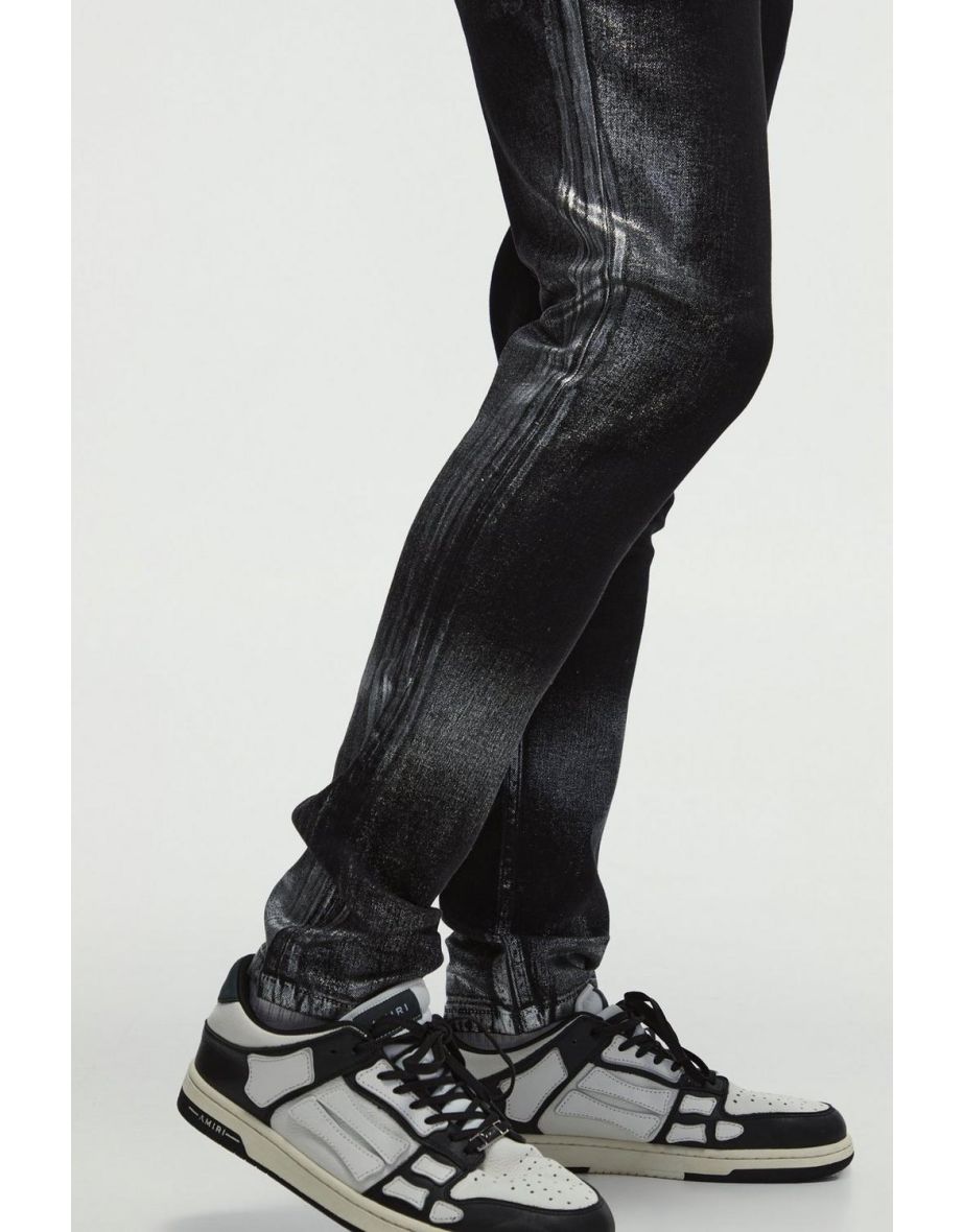 Skinny Stretch Sliver Metallic Coated Denim Jeans - true black - 2