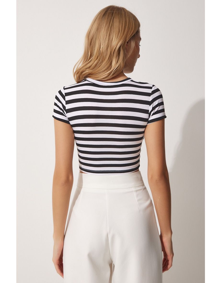 Happiness İStanbul Black Stripped Crop Top - 3