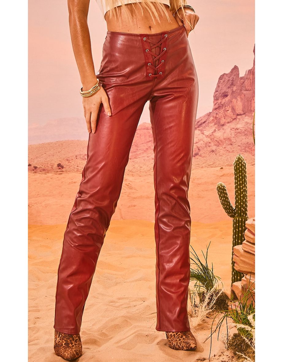 Lace Up Front Leather Look Trousers