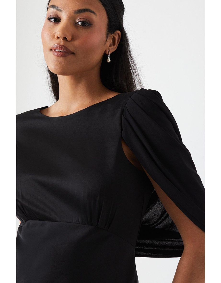 Chiffon Cowl Back Satin Bridesmaids Dress - 3