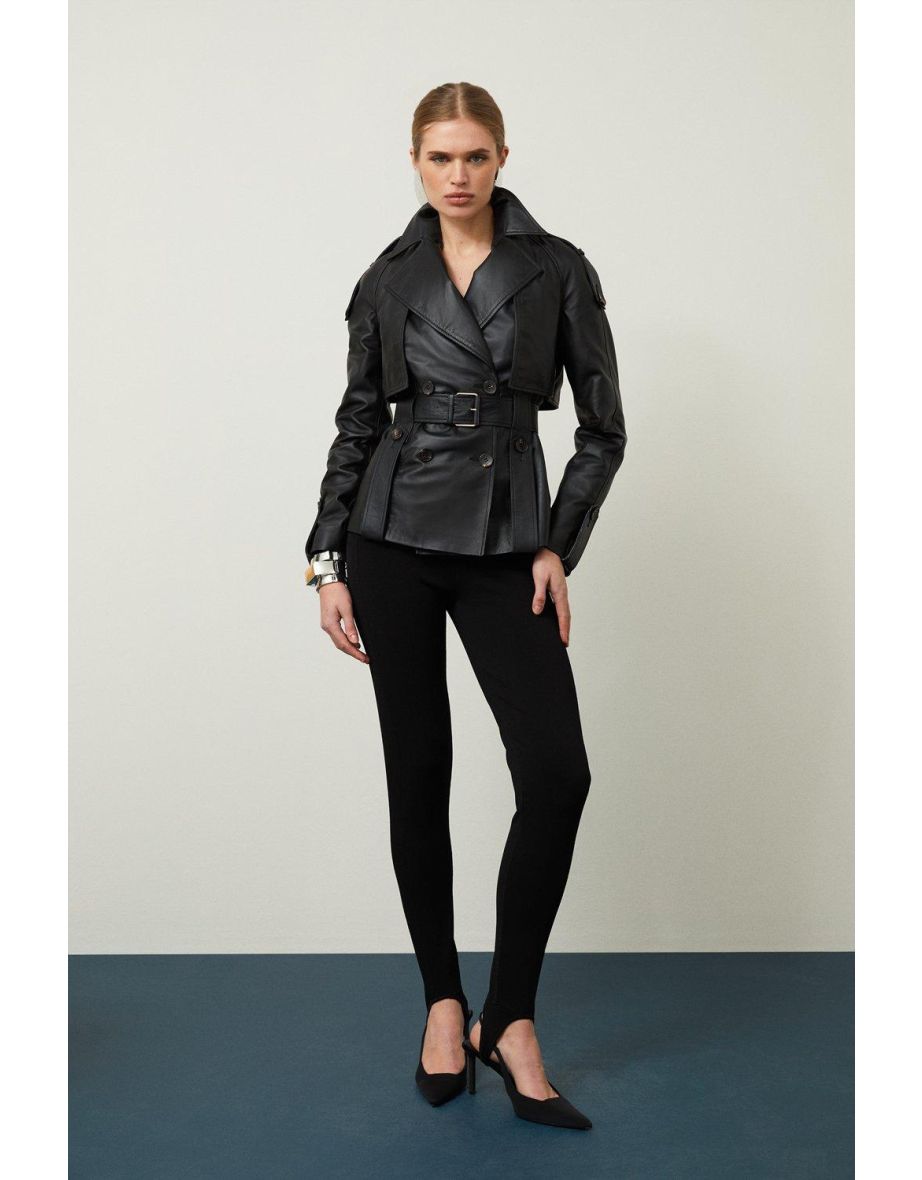 Leather Short Belted Trench Coat