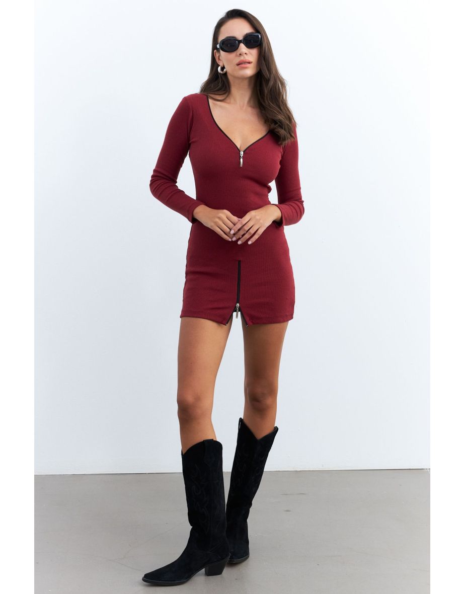 Women's Burgundy Zipper Camisole Mini Dress