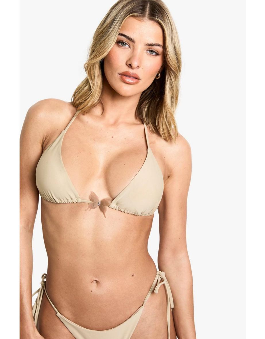 Butterfly Trim Triangle Bikini Top & Tie Side Bikini Bottoms Set - 2