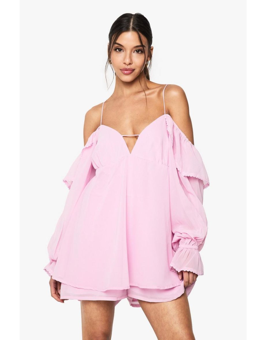 Chiffon Cold Shoulder Ruffle Playsuit