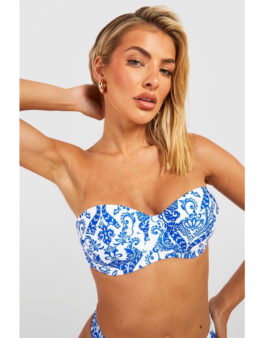 Porcelain Padded Underwired Bandeau Bikini Top - blue - 2