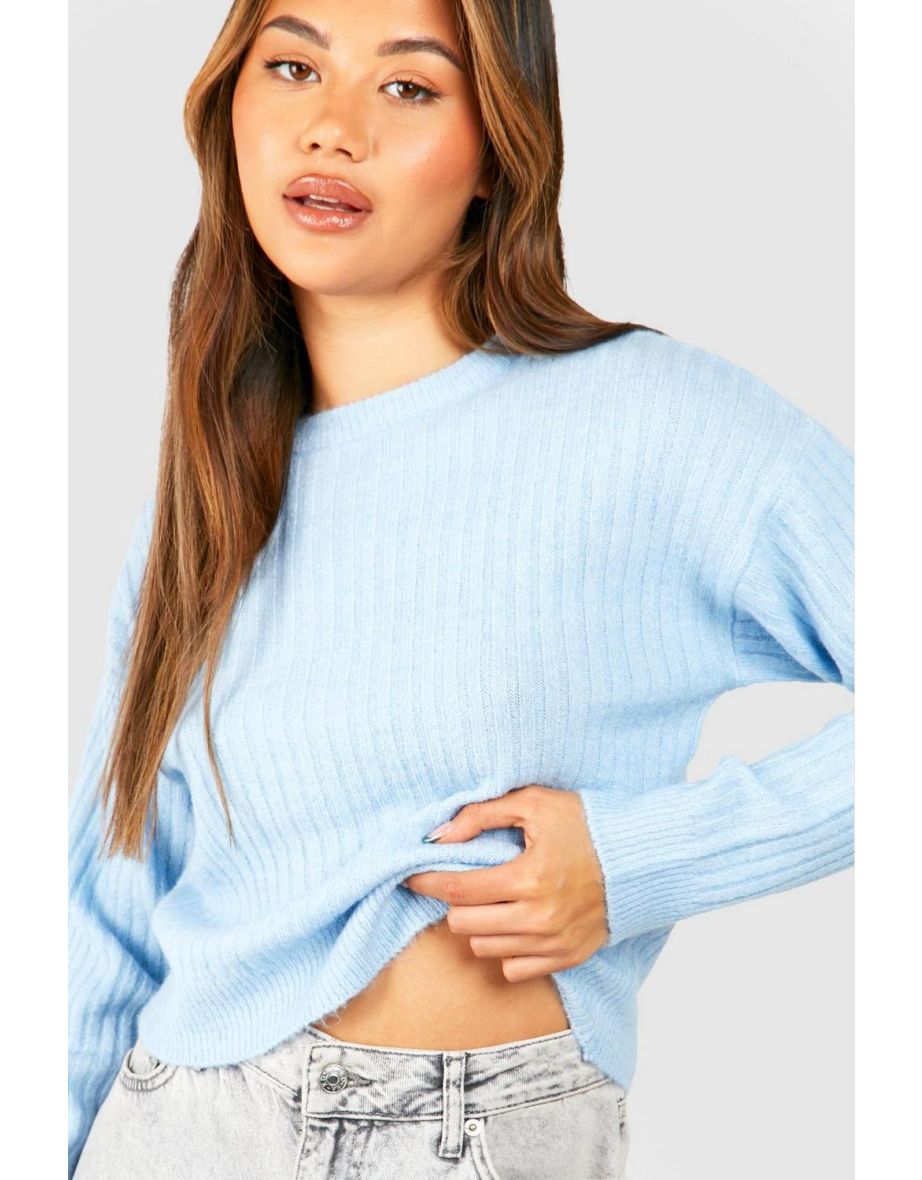 Soft Rib Knit Crop Jumper - sky blue - 3