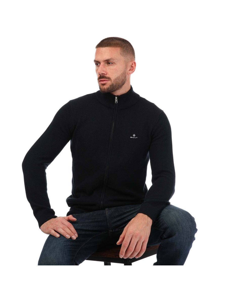 Men's Gant Cotton Pique Zip Cardigan in Blue - 3