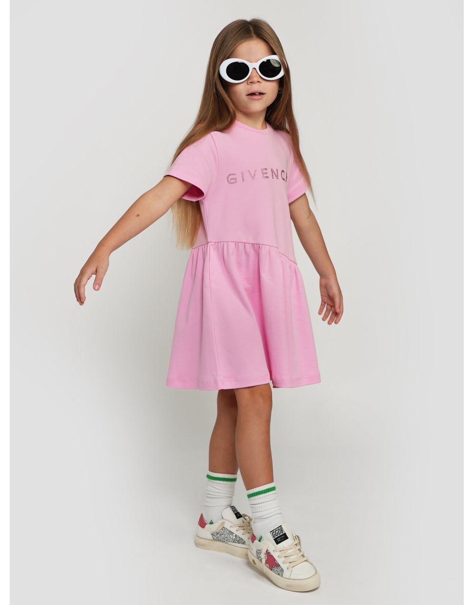 Givenchy Girls Diamante Logo Jersey Dress in Pink