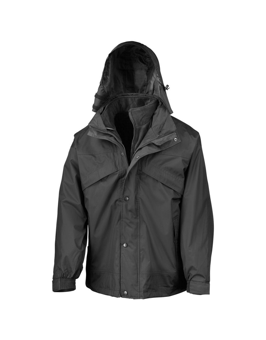 Result Mens Fleece Lined 3 in 1 Waterproof Jacket - Black/Black