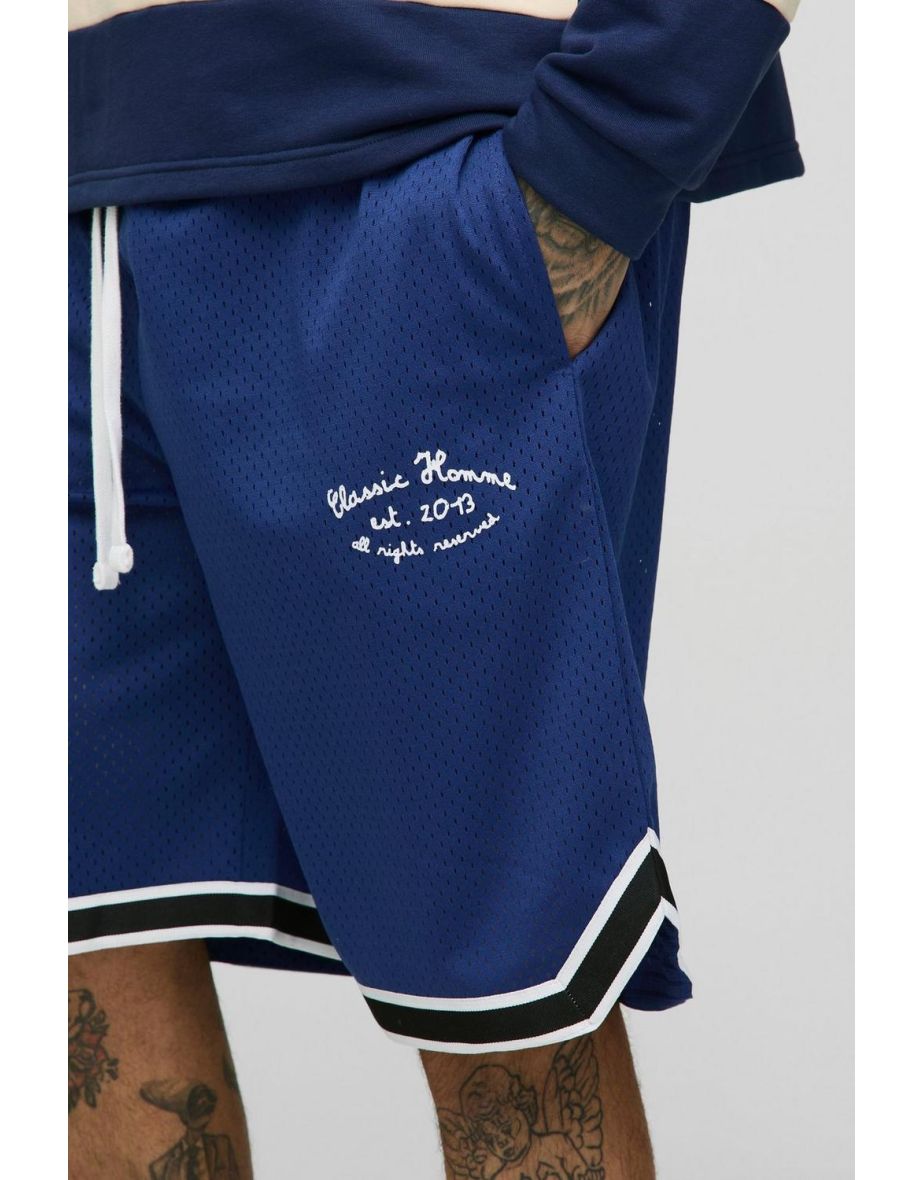 Tall Airtex Tape Detail Loose Fit Basketball Shorts - navy - 2