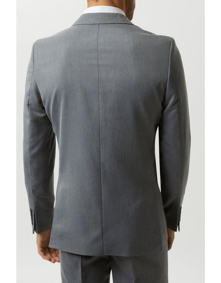 Slim Fit Grey Mini Herringbone Suit Jacket - 2