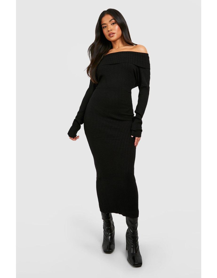 Petite Knitted Bardot Midaxi Dress