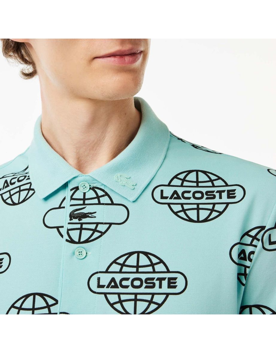 Men's Lacoste Globe Print Ultralight Piqué Movement Polo Shirt in other - 4