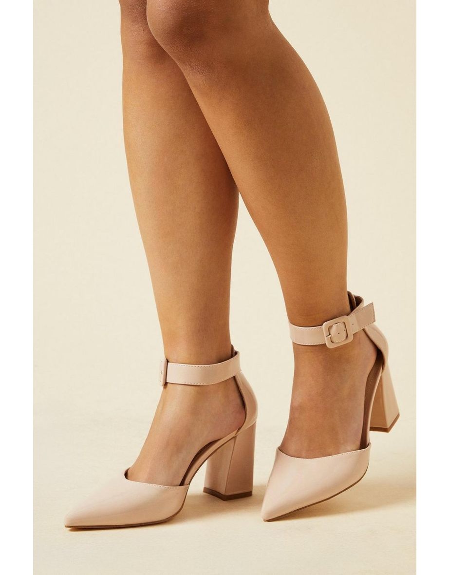 Wide Fit Echo Buckle Detail Ankle Strap Pointed Court Shoes