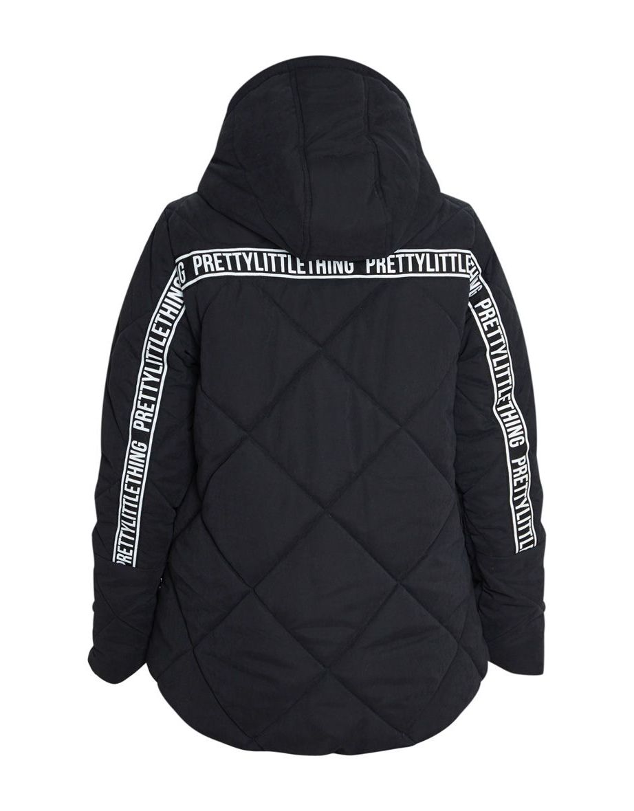 PRETTYLITTLETHING Black Peach Skin Diamond Quilted Oversized Puffer - 5