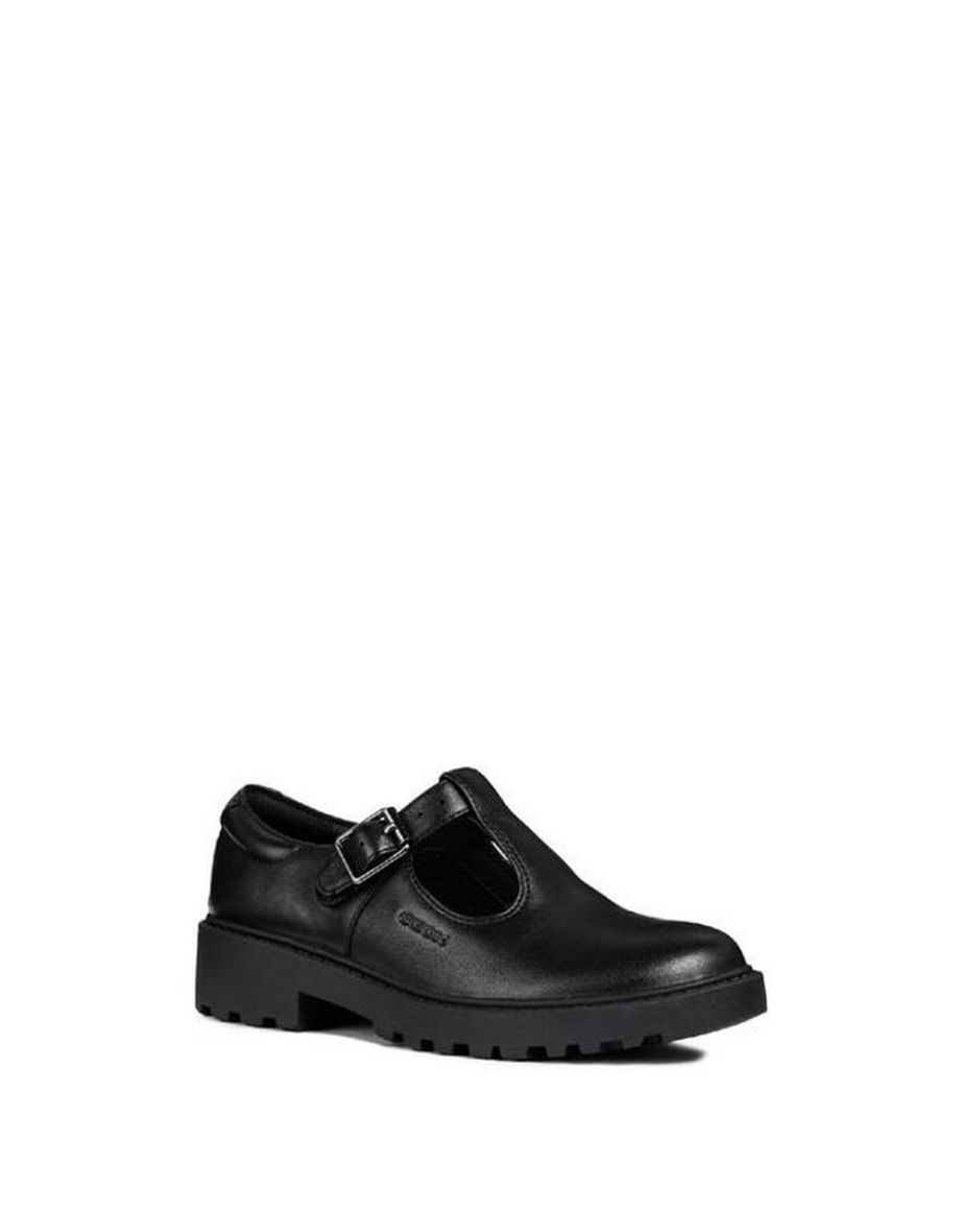 Geox Girls J Casey G. E Leather School Shoe - Black