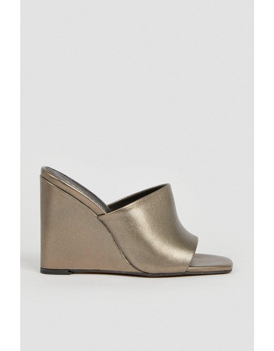 Leather Metallic  Wedge Open Toe Mules - 2