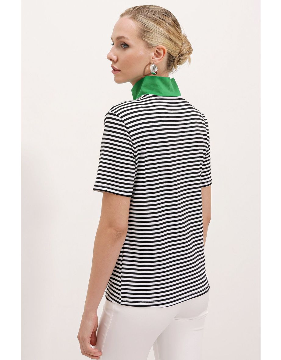 Polo Neck Striped T-Shirt - 3