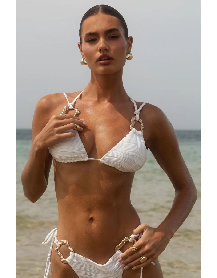 Puerto | Ecru Triangle Ring-Detail Bikini Top