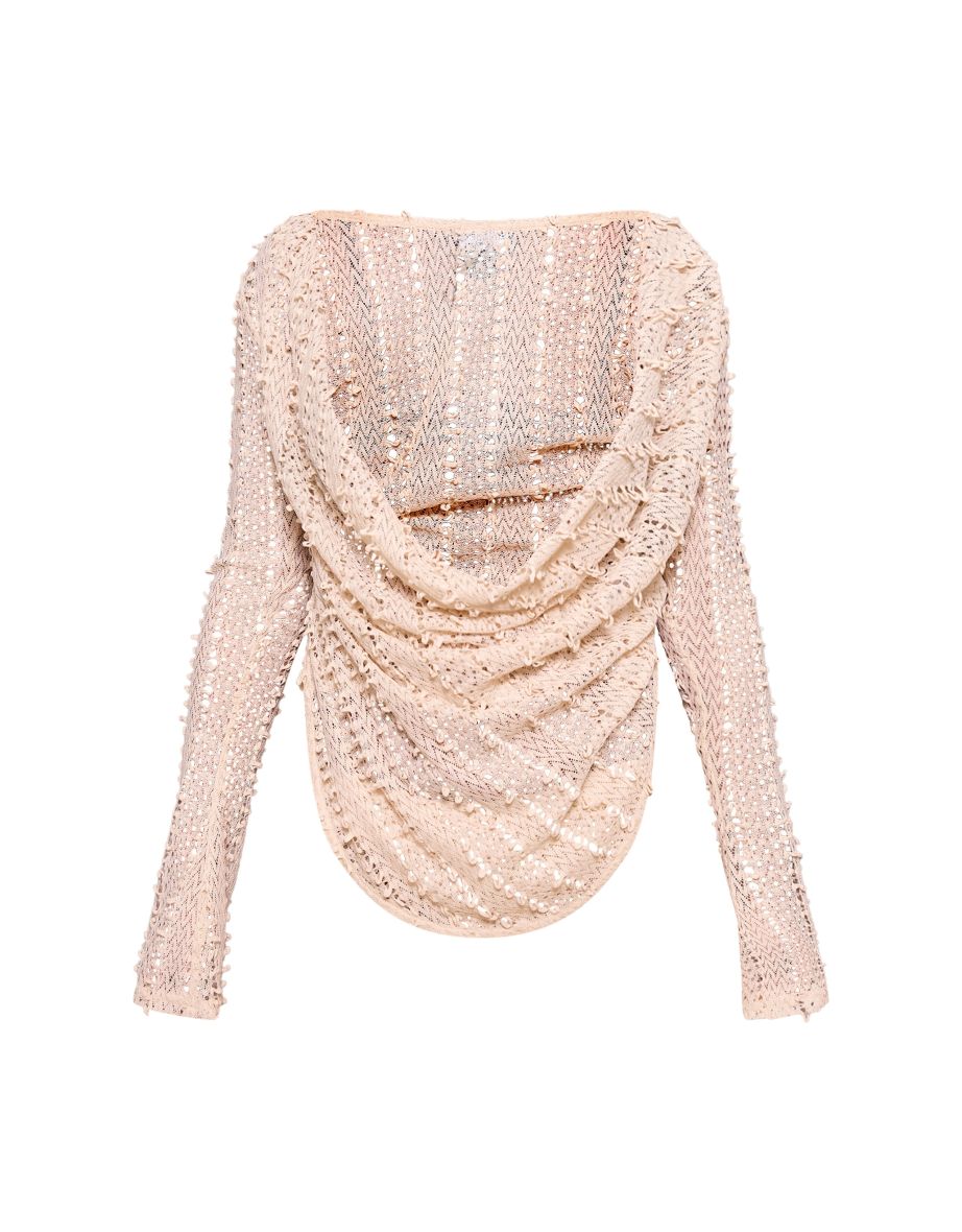 Petite Stone Textured Extreme Cowl Neck Top - 3