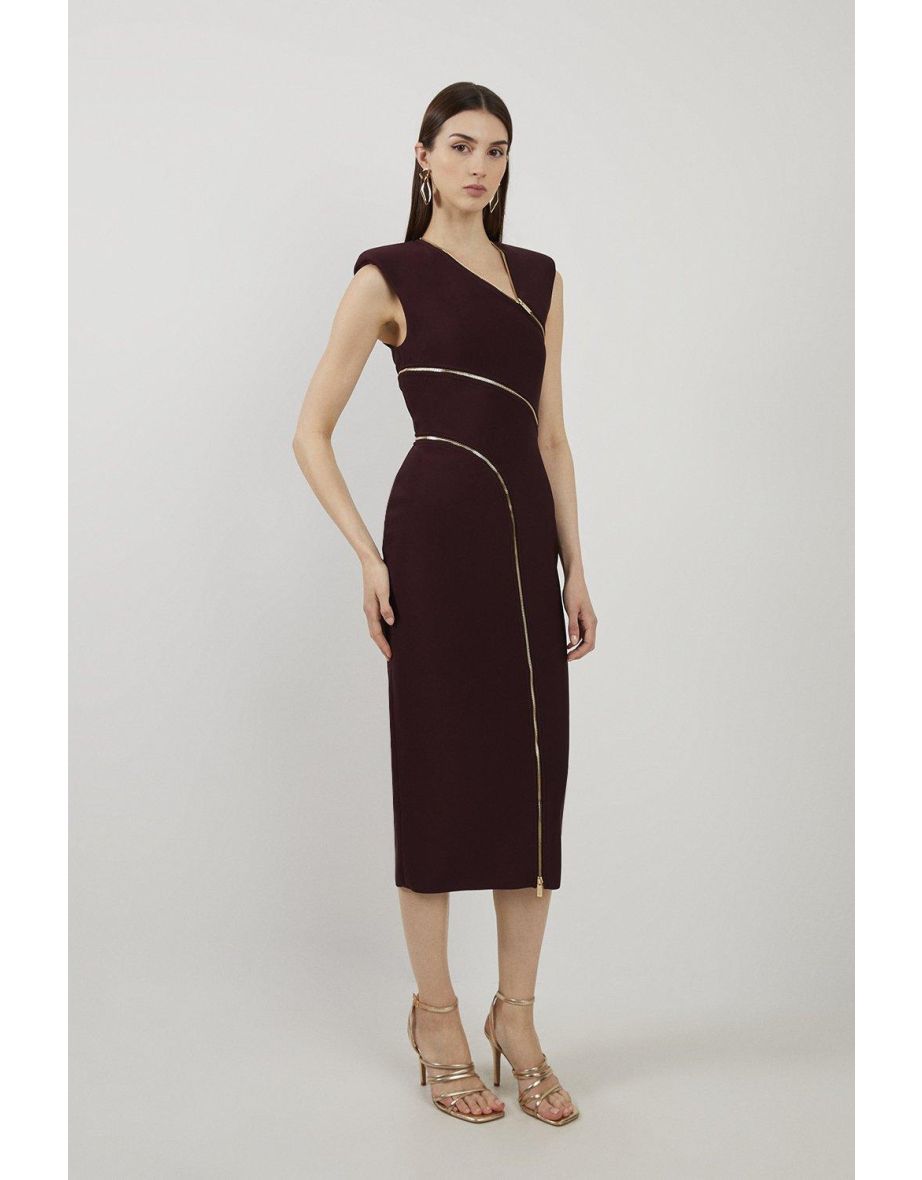 Bandage Form Fitting Zip Detail Midi Dress